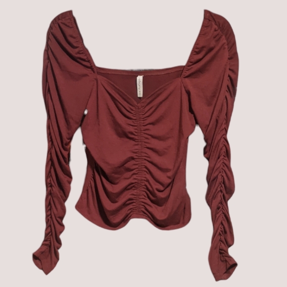 Kingston Grey Long Sleeve Sweetheart Neckline Top In Dark Red Maroon M - Picture 2 of 6